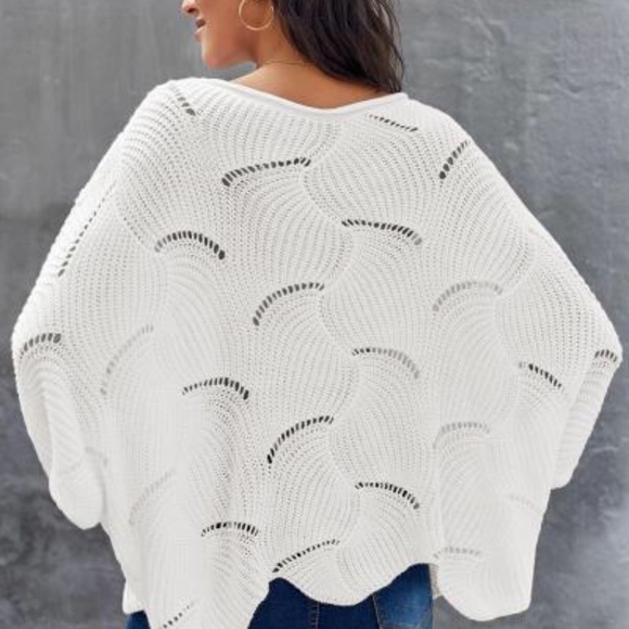 White open weave wave design pullover sweater - Picture 4 of 5